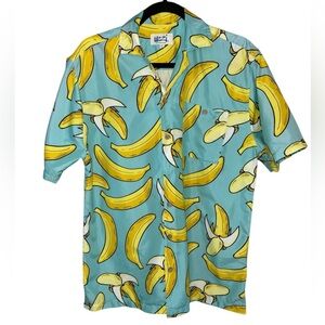Uzzi button down shirt short sleeves collared fun banana print size small